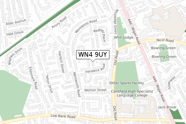 WN4 9UY map - large scale - OS Open Zoomstack (Ordnance Survey)