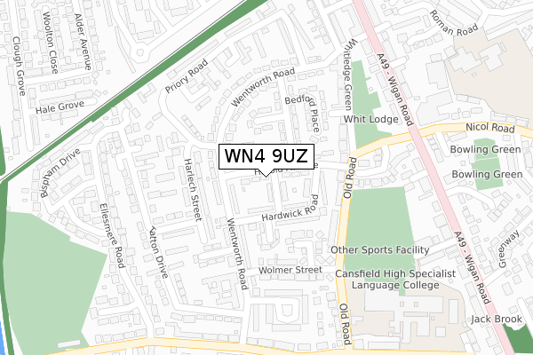 WN4 9UZ map - large scale - OS Open Zoomstack (Ordnance Survey)