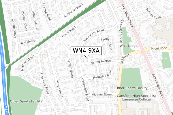 WN4 9XA map - large scale - OS Open Zoomstack (Ordnance Survey)