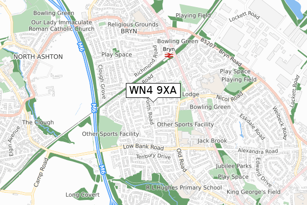 WN4 9XA map - small scale - OS Open Zoomstack (Ordnance Survey)