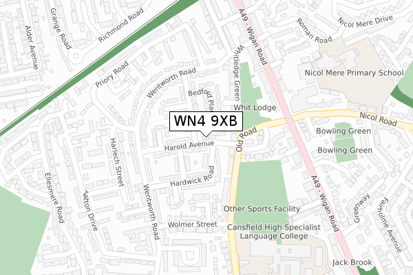 WN4 9XB map - large scale - OS Open Zoomstack (Ordnance Survey)