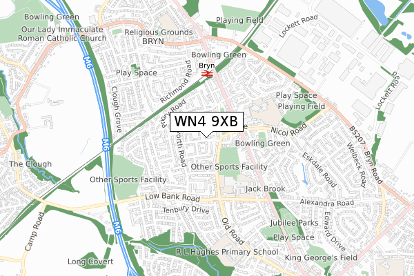 WN4 9XB map - small scale - OS Open Zoomstack (Ordnance Survey)