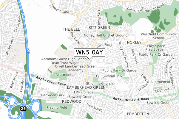 WN5 0AY map - small scale - OS Open Zoomstack (Ordnance Survey)