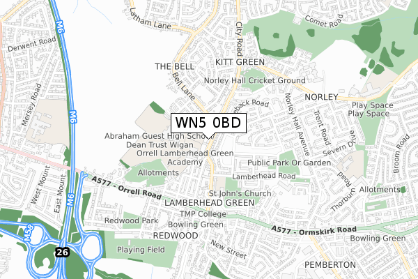 WN5 0BD map - small scale - OS Open Zoomstack (Ordnance Survey)