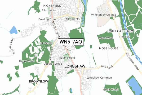 WN5 7AQ map - small scale - OS Open Zoomstack (Ordnance Survey)