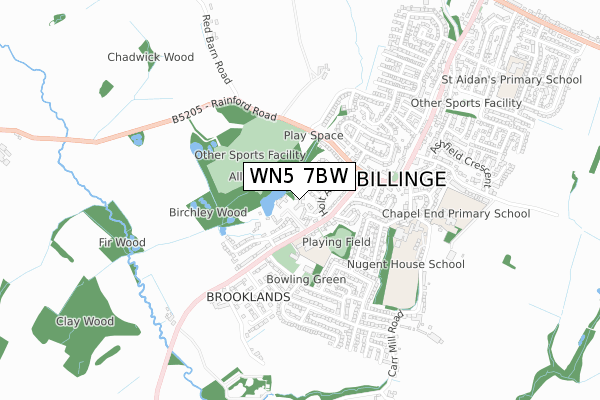 WN5 7BW map - small scale - OS Open Zoomstack (Ordnance Survey)