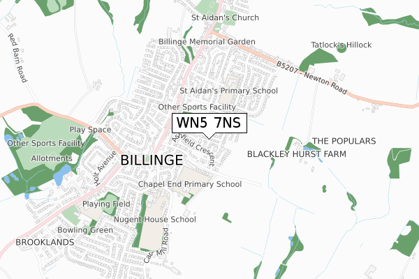 WN5 7NS map - small scale - OS Open Zoomstack (Ordnance Survey)