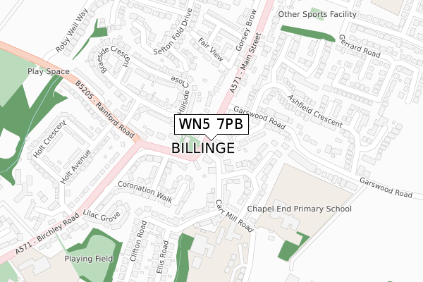 WN5 7PB map - large scale - OS Open Zoomstack (Ordnance Survey)