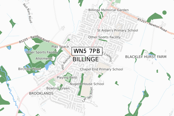 WN5 7PB map - small scale - OS Open Zoomstack (Ordnance Survey)