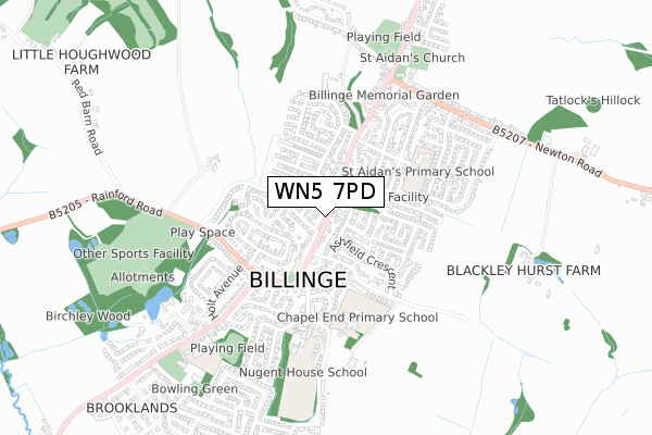 WN5 7PD map - small scale - OS Open Zoomstack (Ordnance Survey)