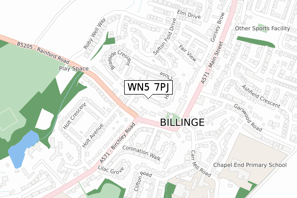 WN5 7PJ map - large scale - OS Open Zoomstack (Ordnance Survey)