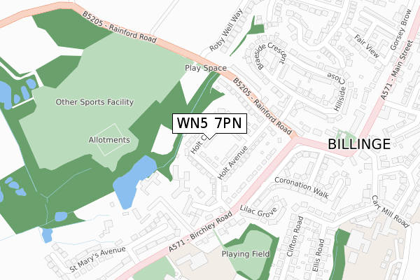 WN5 7PN map - large scale - OS Open Zoomstack (Ordnance Survey)