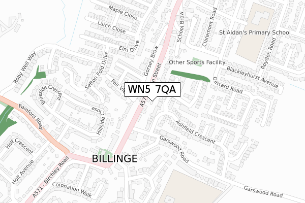 WN5 7QA map - large scale - OS Open Zoomstack (Ordnance Survey)