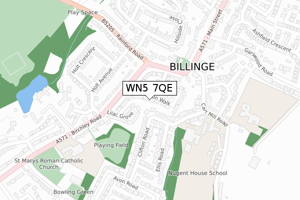 WN5 7QE map - large scale - OS Open Zoomstack (Ordnance Survey)