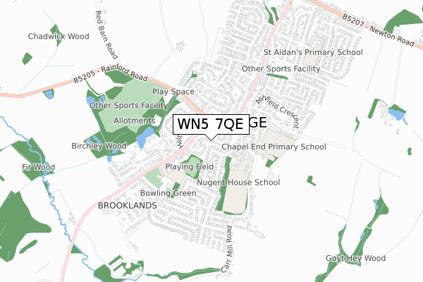 WN5 7QE map - small scale - OS Open Zoomstack (Ordnance Survey)