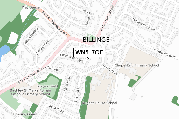 WN5 7QF map - large scale - OS Open Zoomstack (Ordnance Survey)