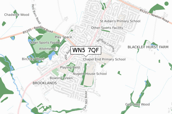 WN5 7QF map - small scale - OS Open Zoomstack (Ordnance Survey)