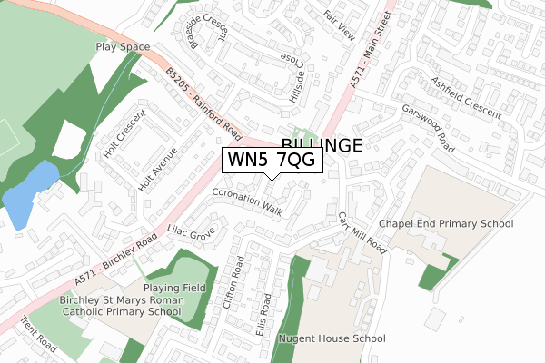 WN5 7QG map - large scale - OS Open Zoomstack (Ordnance Survey)