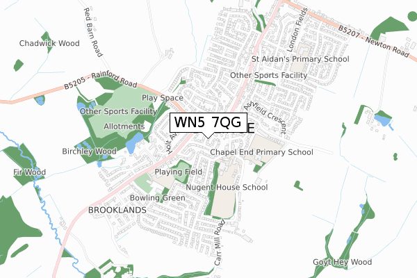 WN5 7QG map - small scale - OS Open Zoomstack (Ordnance Survey)