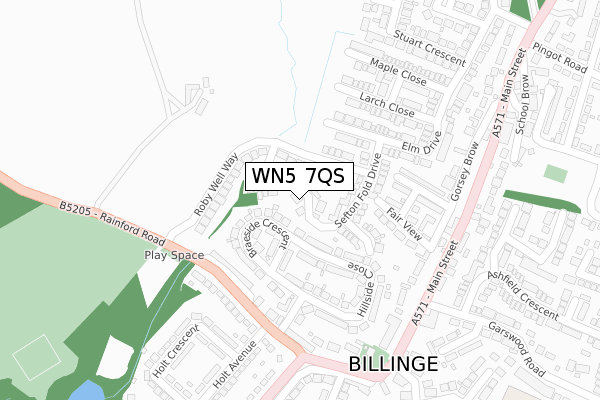 WN5 7QS map - large scale - OS Open Zoomstack (Ordnance Survey)