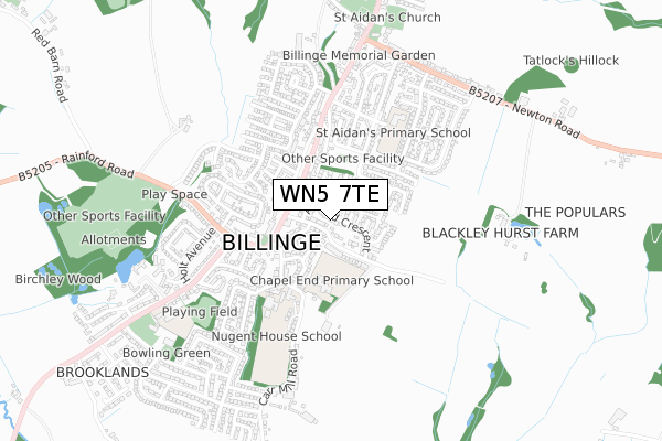 WN5 7TE map - small scale - OS Open Zoomstack (Ordnance Survey)