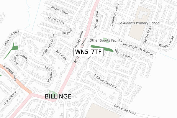 WN5 7TF map - large scale - OS Open Zoomstack (Ordnance Survey)