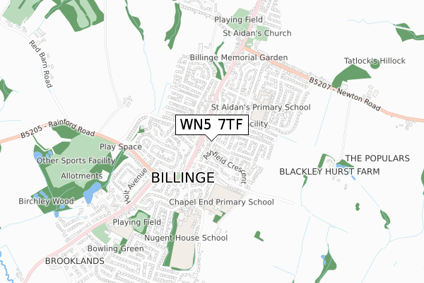 WN5 7TF map - small scale - OS Open Zoomstack (Ordnance Survey)