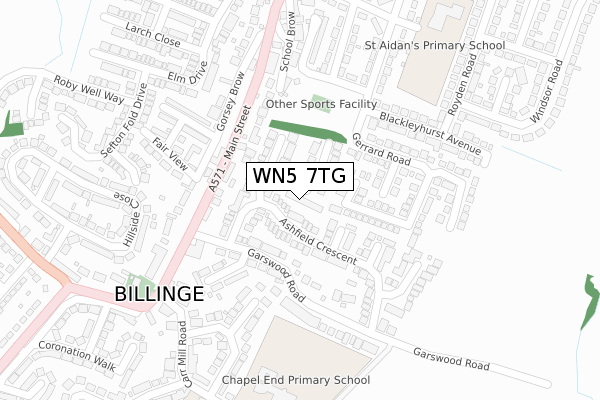 WN5 7TG map - large scale - OS Open Zoomstack (Ordnance Survey)