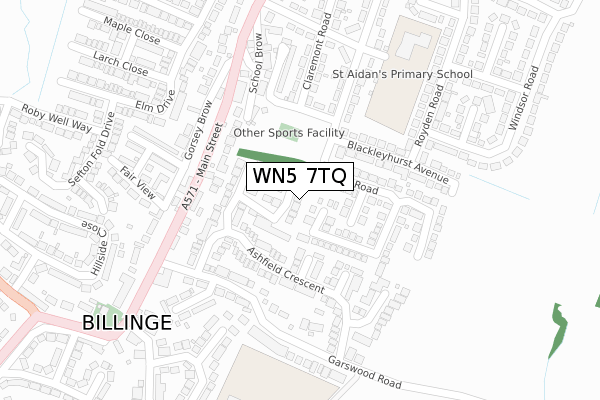 WN5 7TQ map - large scale - OS Open Zoomstack (Ordnance Survey)