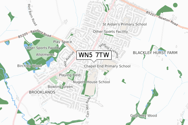 WN5 7TW map - small scale - OS Open Zoomstack (Ordnance Survey)