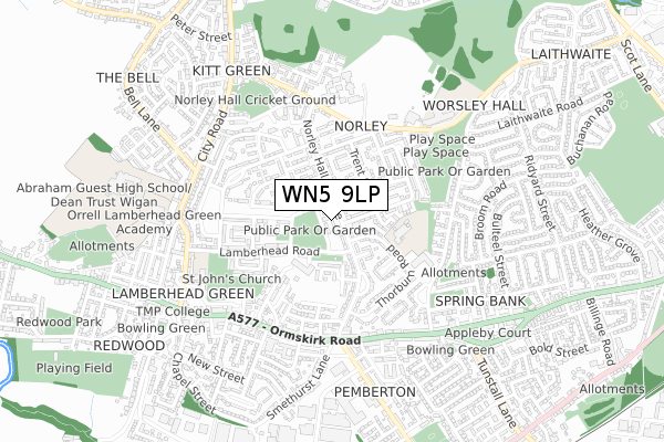 WN5 9LP map - small scale - OS Open Zoomstack (Ordnance Survey)