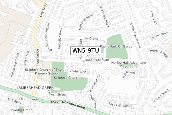 WN5 9TU map - large scale - OS Open Zoomstack (Ordnance Survey)