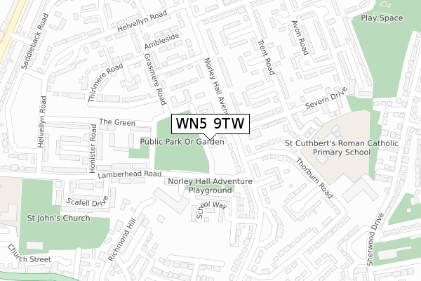 WN5 9TW map - large scale - OS Open Zoomstack (Ordnance Survey)