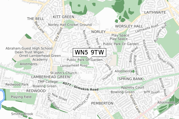 WN5 9TW map - small scale - OS Open Zoomstack (Ordnance Survey)