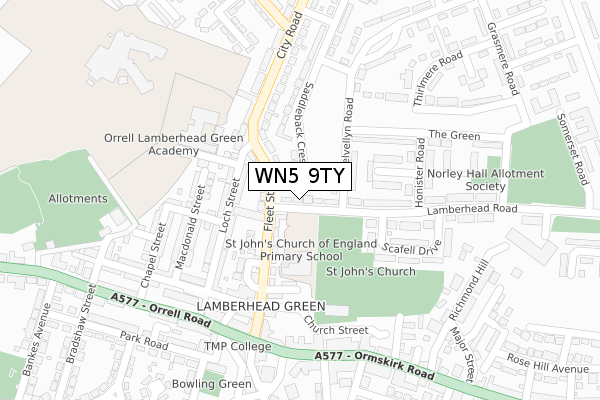 WN5 9TY map - large scale - OS Open Zoomstack (Ordnance Survey)