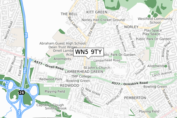 WN5 9TY map - small scale - OS Open Zoomstack (Ordnance Survey)