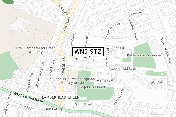 WN5 9TZ map - large scale - OS Open Zoomstack (Ordnance Survey)