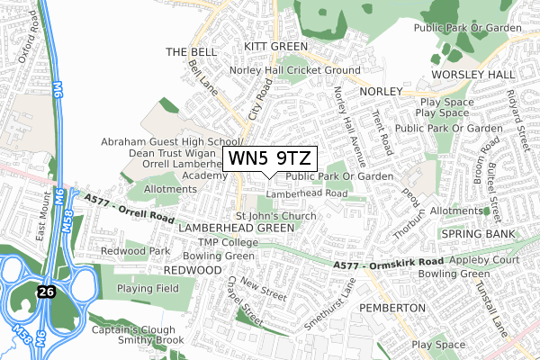 WN5 9TZ map - small scale - OS Open Zoomstack (Ordnance Survey)