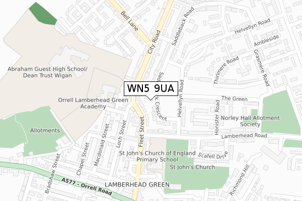 WN5 9UA map - large scale - OS Open Zoomstack (Ordnance Survey)