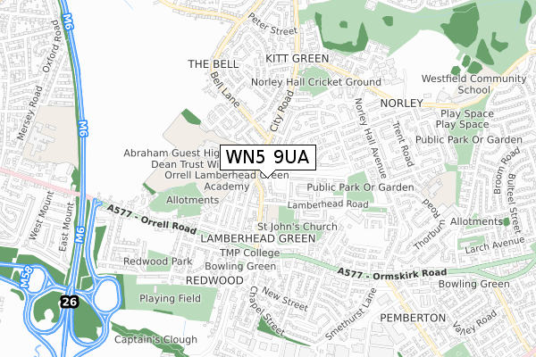 WN5 9UA map - small scale - OS Open Zoomstack (Ordnance Survey)