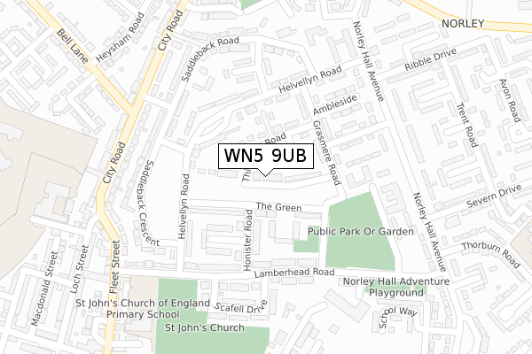 WN5 9UB map - large scale - OS Open Zoomstack (Ordnance Survey)