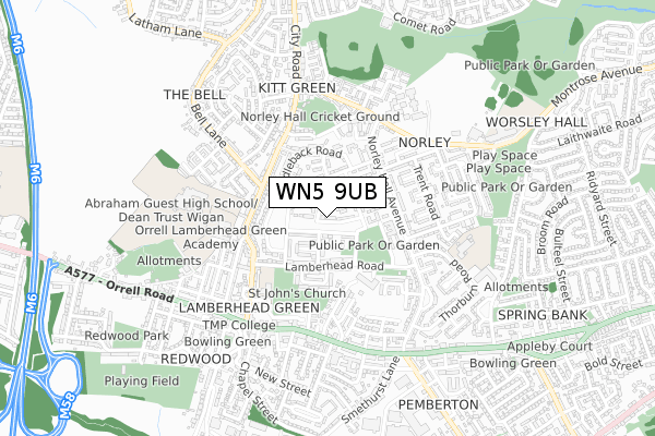 WN5 9UB map - small scale - OS Open Zoomstack (Ordnance Survey)