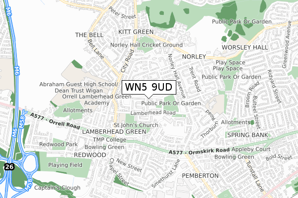 WN5 9UD map - small scale - OS Open Zoomstack (Ordnance Survey)