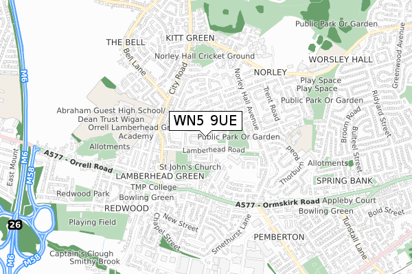 WN5 9UE map - small scale - OS Open Zoomstack (Ordnance Survey)