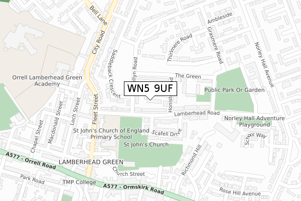 WN5 9UF map - large scale - OS Open Zoomstack (Ordnance Survey)