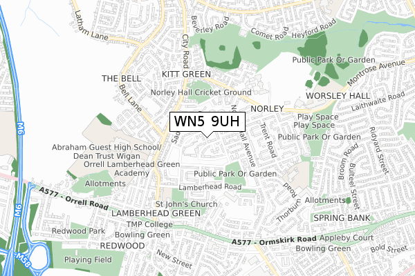 WN5 9UH map - small scale - OS Open Zoomstack (Ordnance Survey)