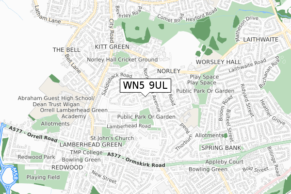 WN5 9UL map - small scale - OS Open Zoomstack (Ordnance Survey)