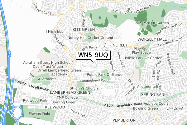 WN5 9UQ map - small scale - OS Open Zoomstack (Ordnance Survey)