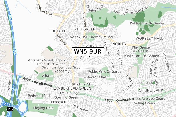 WN5 9UR map - small scale - OS Open Zoomstack (Ordnance Survey)