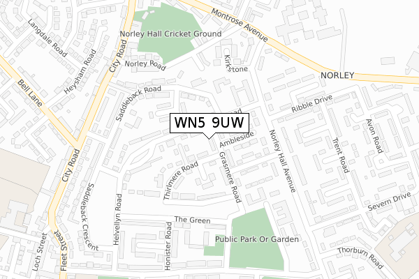 WN5 9UW map - large scale - OS Open Zoomstack (Ordnance Survey)